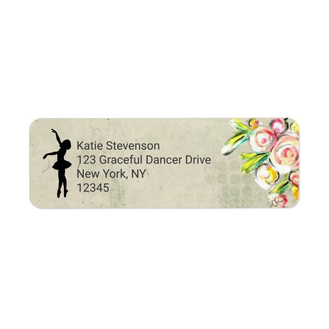 Ballerina Silhouette on Vintage Floral Design Label (Front)