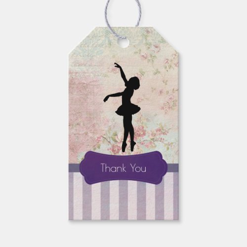 Ballerina Silhouette on Vintage Pattern Thank You Gift Tags
