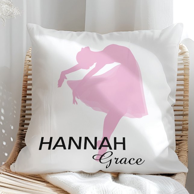 Ballerina Silhouette Pink with Name Throw Pillow (Creator Uploaded)