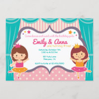 Ballerina Sister Twins Birthday Party Invitation