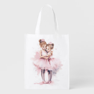 Ballerina Sisters Embracing Pink Tutu Hug Dance Grocery Bag