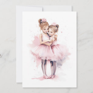 Ballerina Sisters Embracing Pink Tutu Hug Dance Invitation
