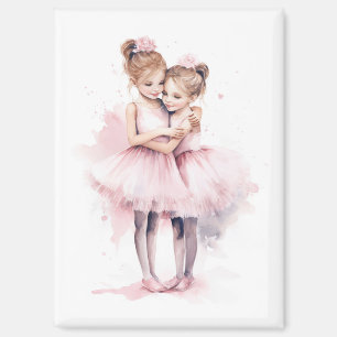 Ballerina Sisters Embracing Pink Tutu Hug Dance Magnet