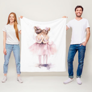 Ballerina Sisters Hugging Art Ballet Watercolor Fleece Blanket