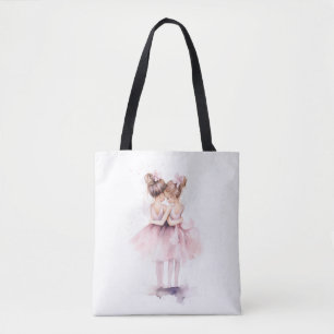 Ballerina Sisters Hugging Art Ballet Watercolor Tote Bag