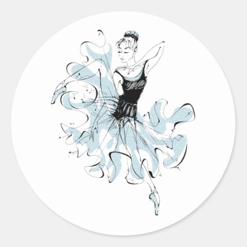 Ballerina Sketch in Blue Classic Round Sticker