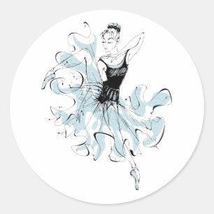 Ballerina Sketch in Blue Classic Round Sticker