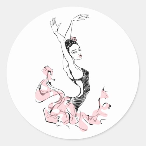 Ballerina Sketch in Pink Classic Round Sticker