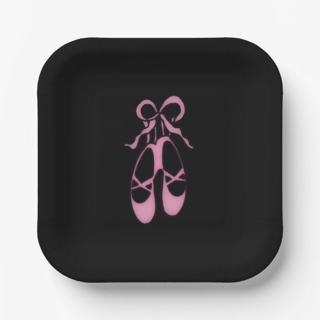Ballerina Slippers, 7" Square Paper Plate Black (Front)