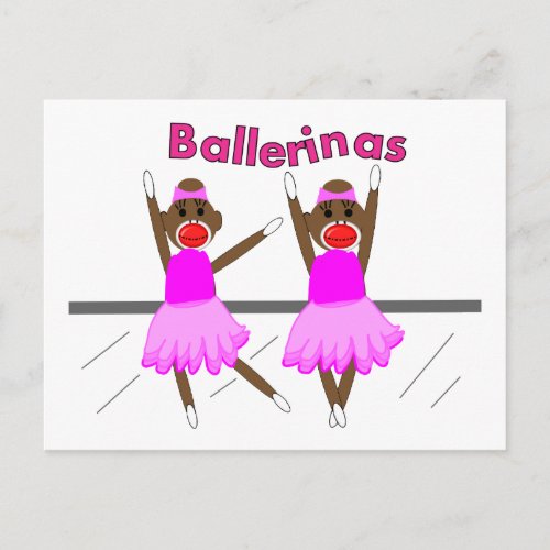 Ballerina Sock Monkeys__Adorable Design Postcard