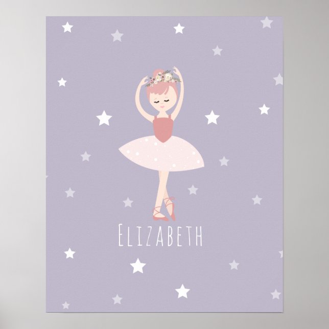 Ballerina Stars Baby Girl Purple Nursery Poster (Front)