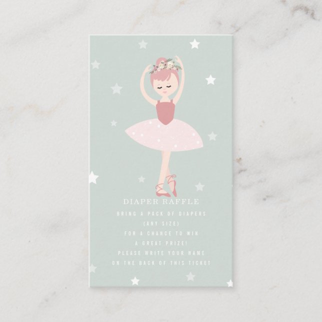 Ballerina Stars Blue Baby Diaper Raffle Enclosure Card (Front)