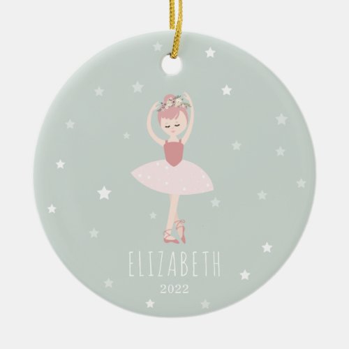 Ballerina Stars Little Girl Christmas Ceramic Ornament