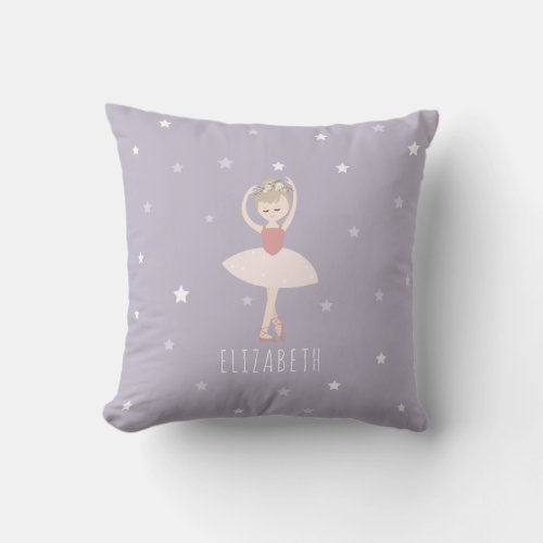 Ballerina Stars Purple Blonde Throw Pillow