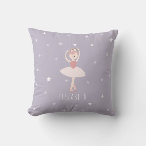 Ballerina Stars Purple Girl Throw Pillow