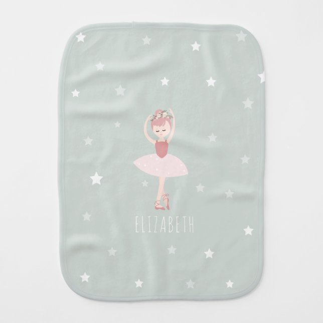 Ballerina Stars Teal Baby Burp Cloth (Front)