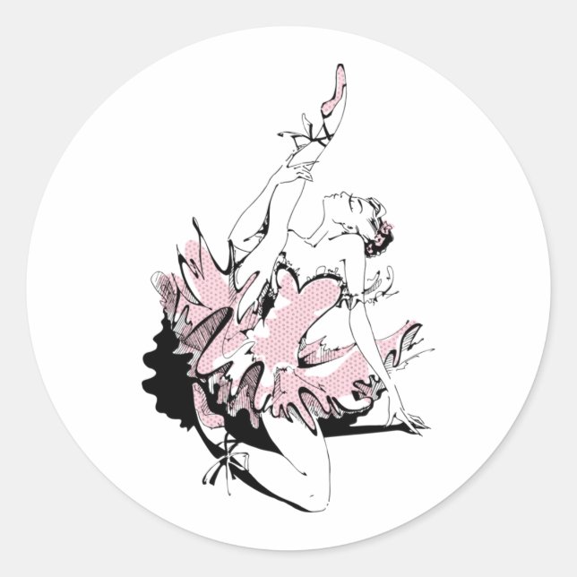 Ballerina Stretching in Pink Classic Round Sticker (Front)