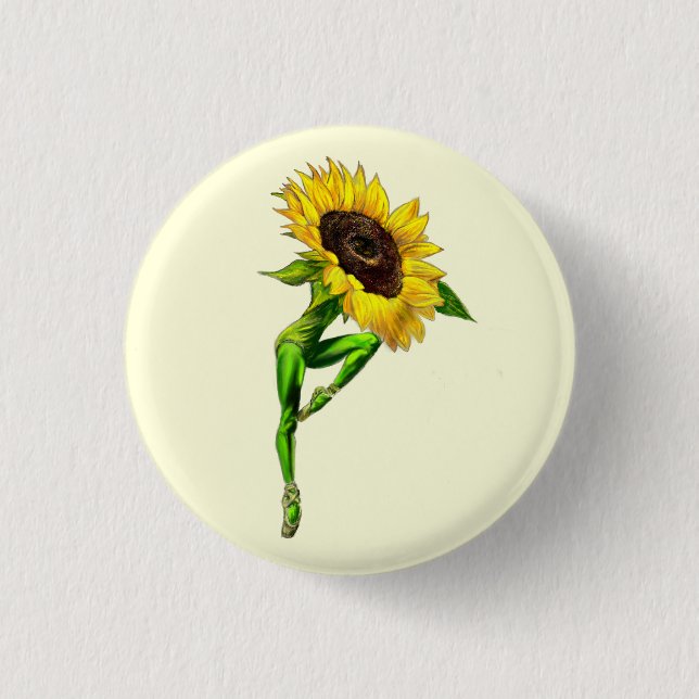 Ballerina Sunflower Ballet Dancer Button Gift (Front)
