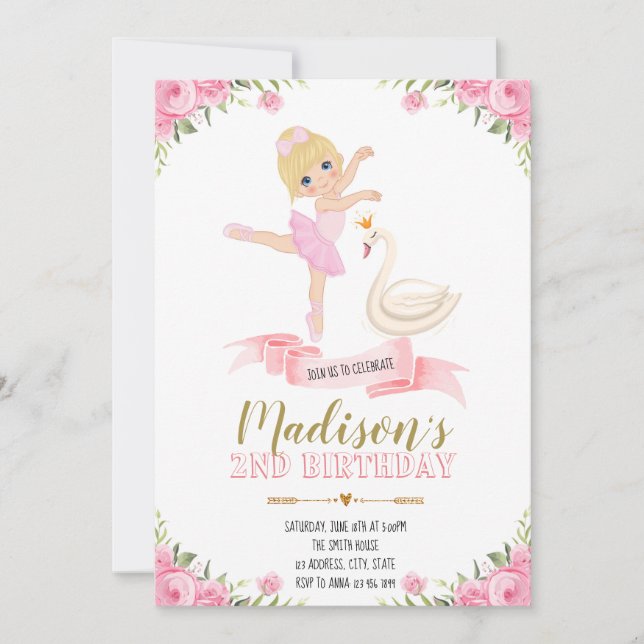 Ballerina swan Tutu cute birthday party invitation (Front)