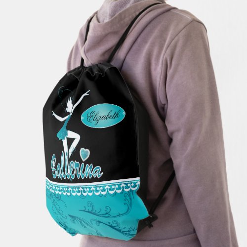 Ballerina _ Teal Drawstring Bag
