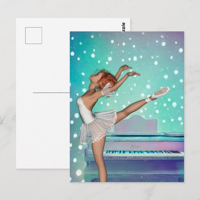 Ballerina & Teal Piano Background Postcard (Front/Back)