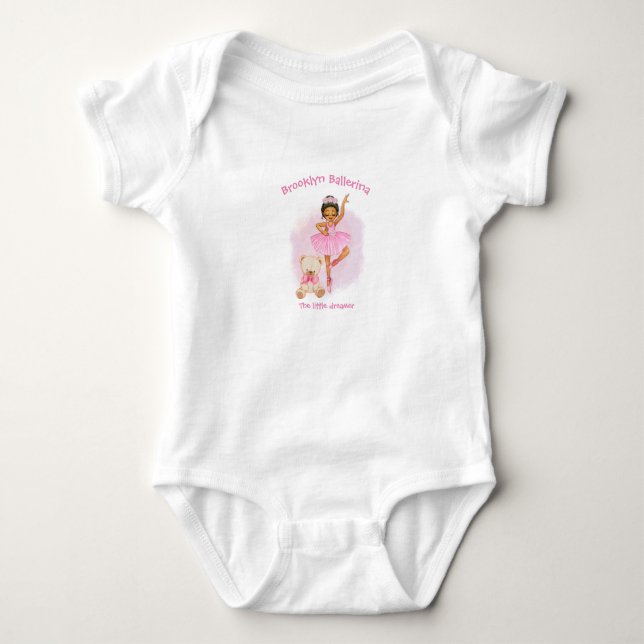 Ballerina, teddy bear and pink flowers baby bodysu baby bodysuit (Front)