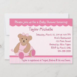 Ballerina Teddy Bear Baby Shower Invitation