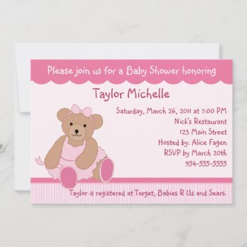 Ballerina Teddy Bear Baby Shower Invitation by Personalizedbydiane at Zazzle