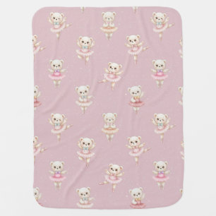 Ballerina Teddy Bear Pink Seamless Pattern Baby Blanket