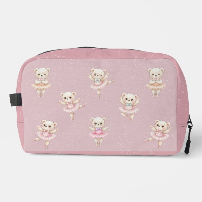 Ballerina Teddy Bear Pink Seamless Pattern  Dopp Kit (Front)