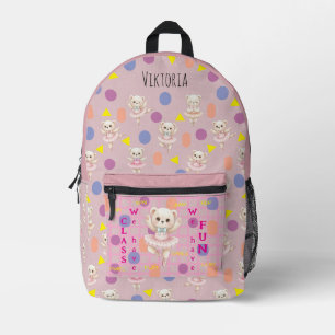 Ballerina Teddy Bear Pink Seamless Pattern Printed Backpack