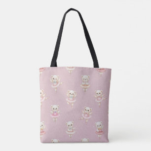 Ballerina Teddy Bear Pink Seamless Pattern Tote Bag