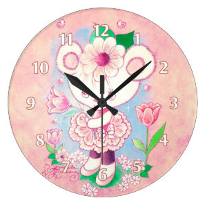 Ballerina Teddy Bear With Tulip Large Clock