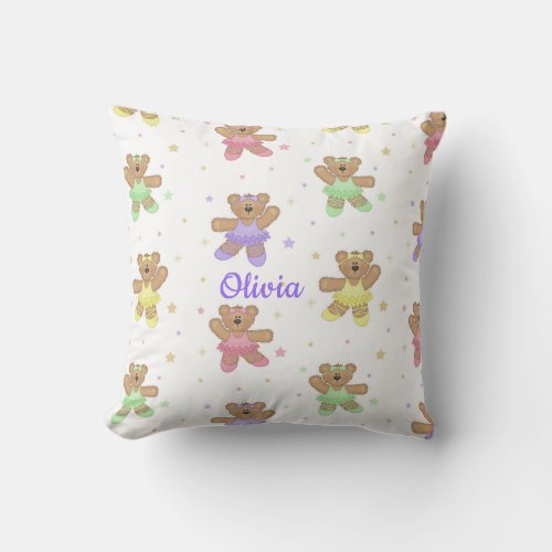 Ballerina Teddy Bears Girl  Throw Pillow