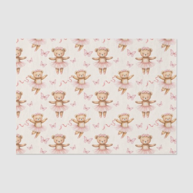 Ballerina Teddy Bears Pink Tutus and Butterflies Tissue Paper (Front)