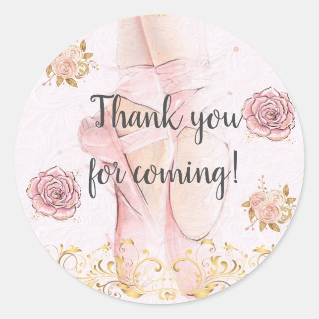 Ballerina Thank You Stickers–Elegant Ballet Party Classic Round Sticker (Front)