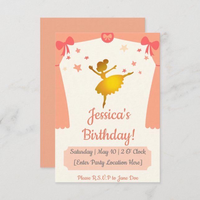 Ballerina Themed Birthday Invitation (Front/Back)
