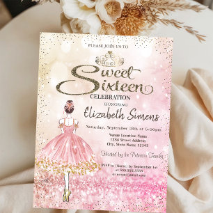 Ballerina,Tiara Princess Bokeh Sweet 16  Invitation