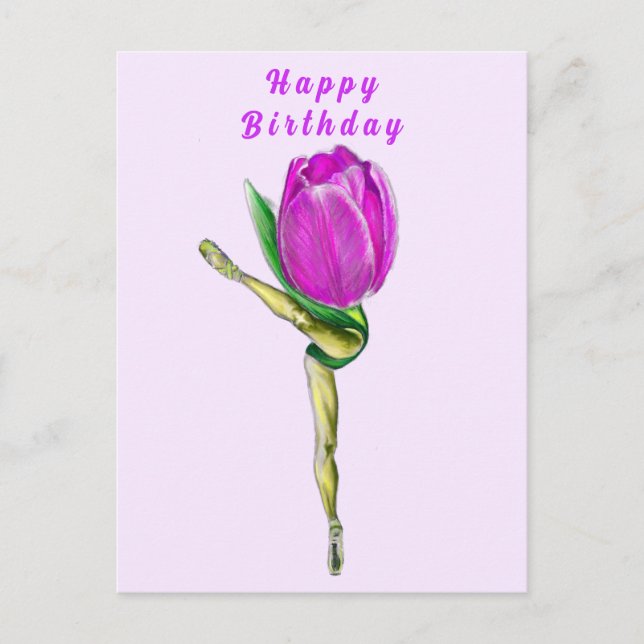 Ballerina Tulip Ballet Dancer Birthday Card (Front)