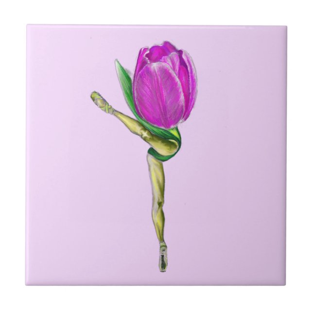 Ballerina Tulip Ballet Dancer Ceramic Tile (Front)