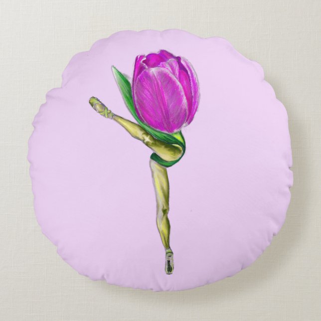 Ballerina Tulip Round Pillow (Front)