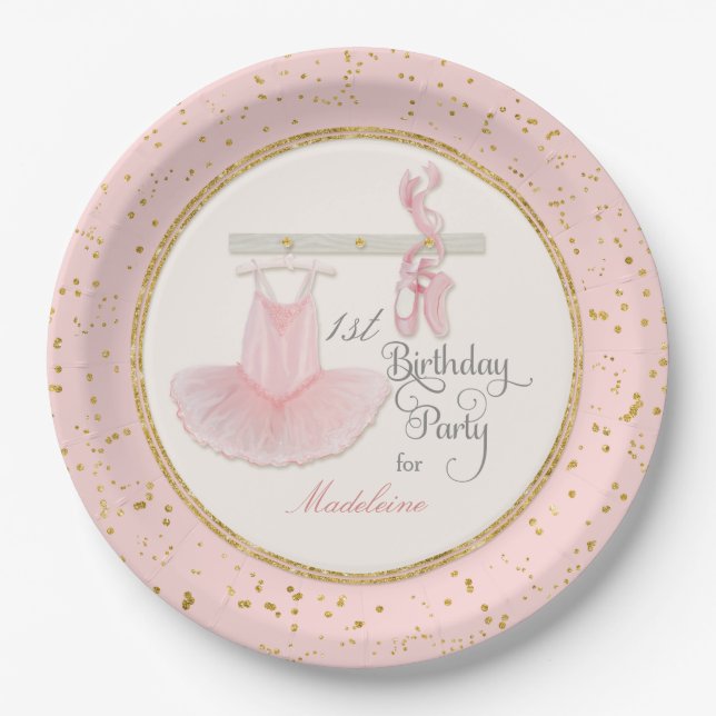 Ballerina Tutu Baby Girl First 1st Birthday Party Paper Plates (Front)
