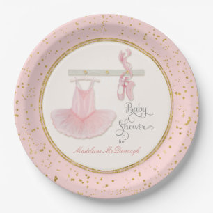 Ballerina Tutu Baby Girl Shower Script Typography Paper Plates