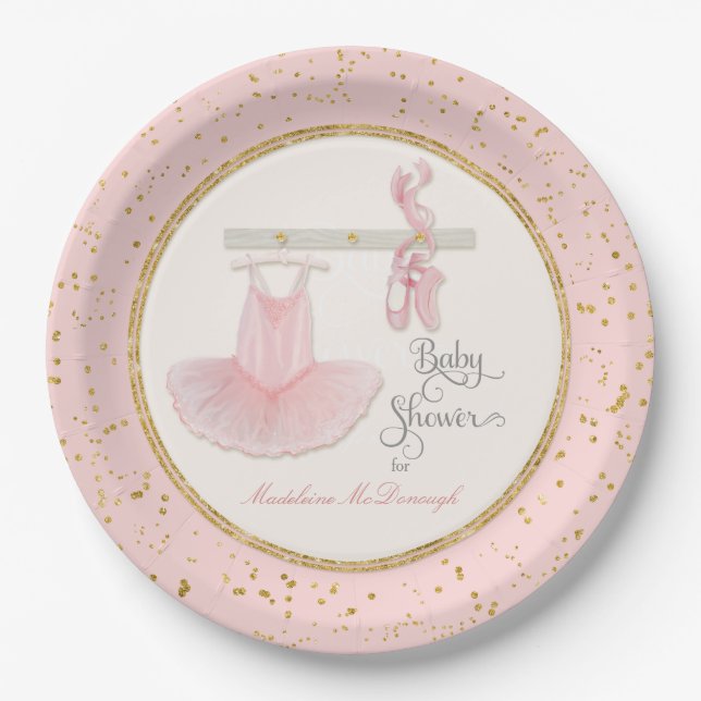 Ballerina Tutu Baby Girl Shower Script Typography Paper Plates (Front)