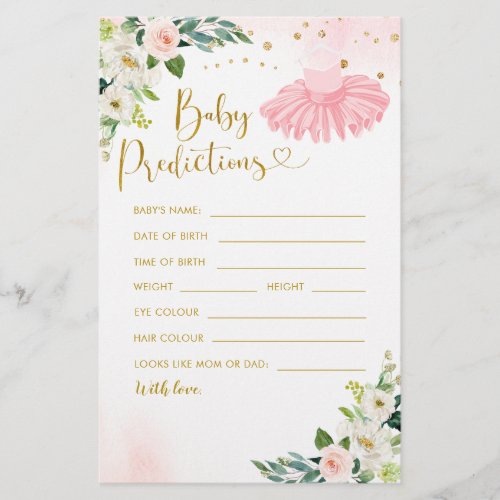 Ballerina Tutu Baby Shower Baby Predictions Game