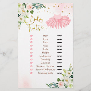 Ballerina Tutu Baby Shower Baby Traits Game