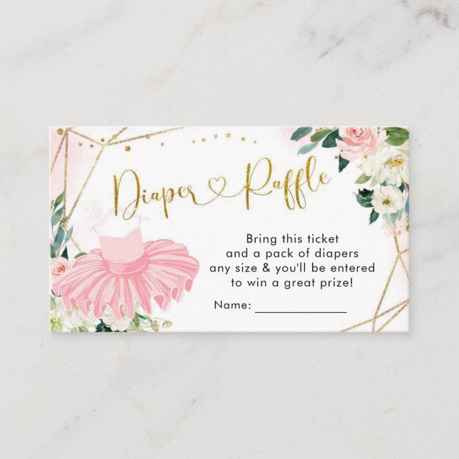 Ballerina Tutu Baby Shower Diaper Raffle Card (Front)