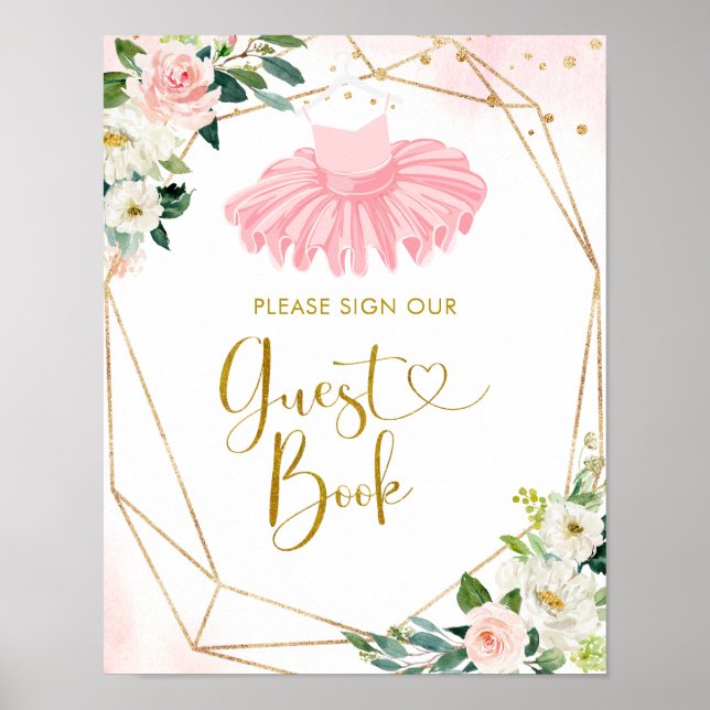 Ballerina Tutu Baby Shower Guest Book Sign (Front)