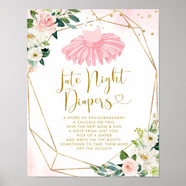 Ballerina Tutu Baby Shower Late Night Diaper Poster (Front)
