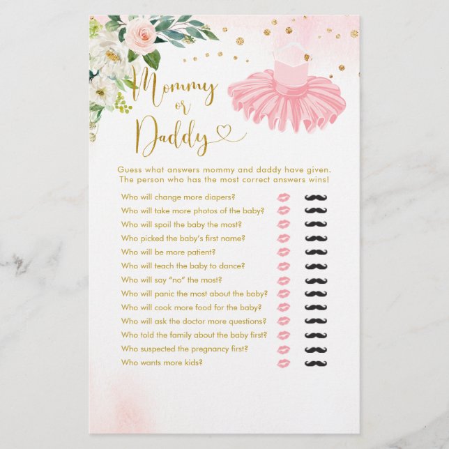 Ballerina Tutu Baby Shower Mommy or Daddy (Front)